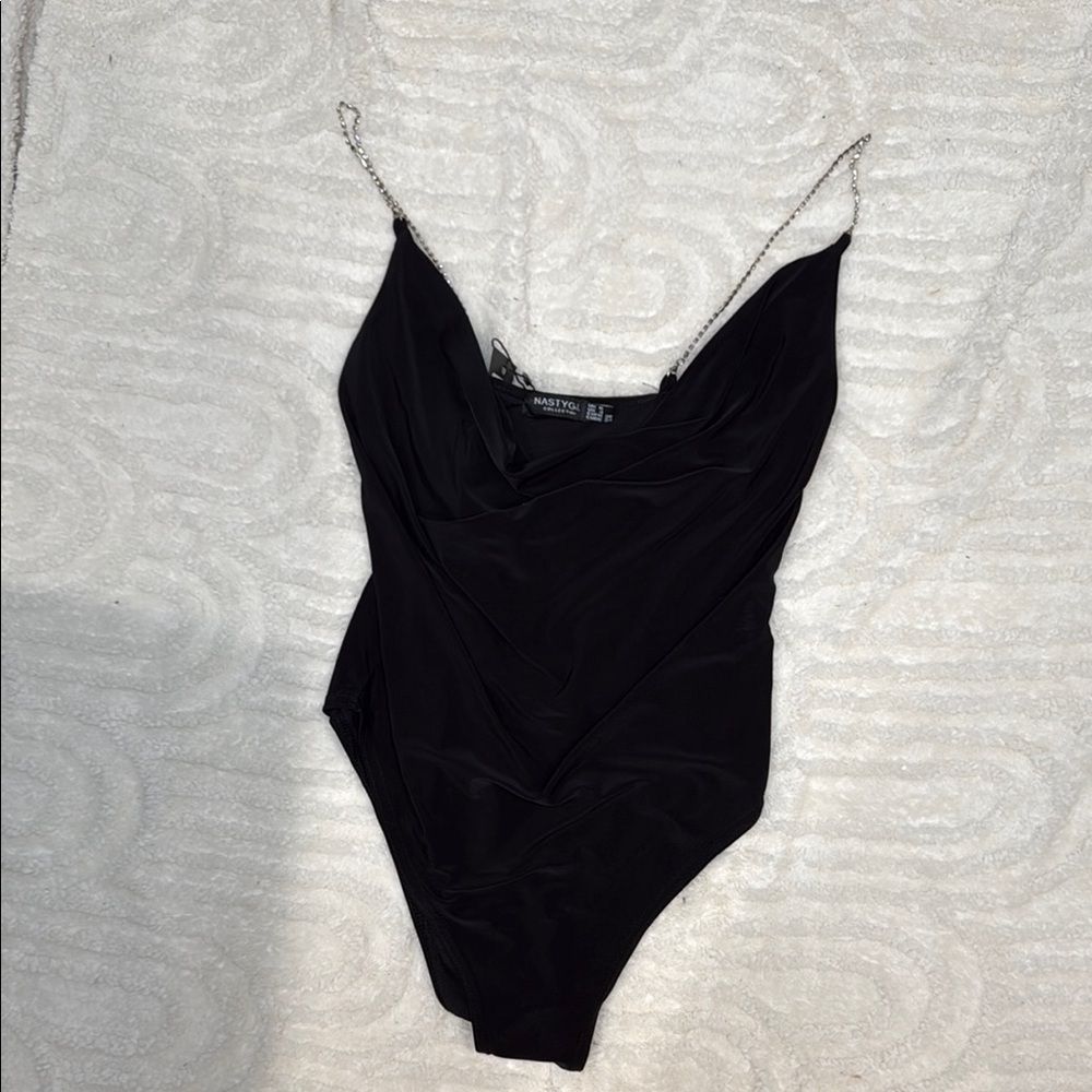 Nasty Gal Black bodysuit with Chain Straps - Picture 2 of 4